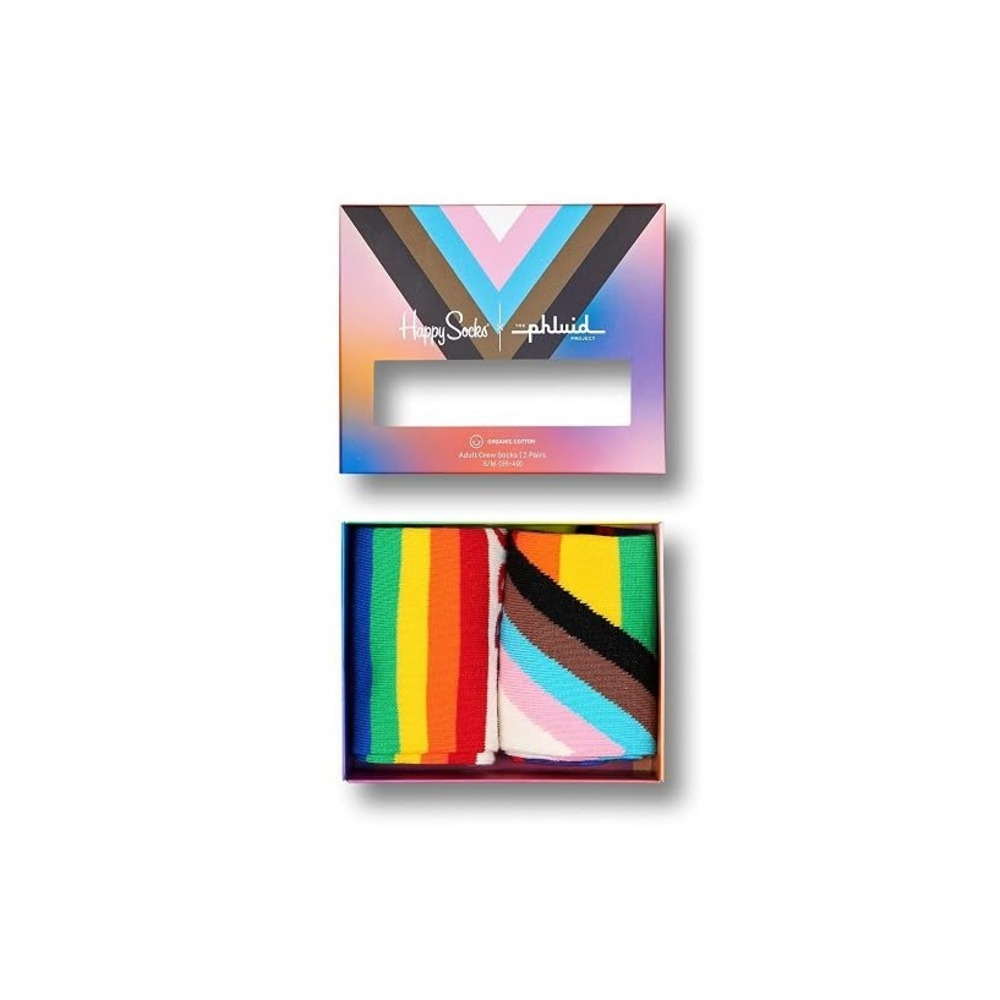Happy Socks Phluid Men Size 10-13 Pride Stripe Crew Socks Gift Box Pack of 2 703